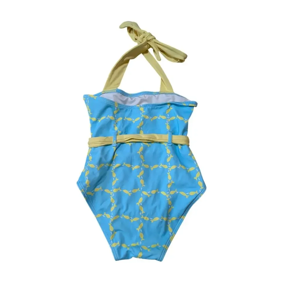 The Beaufort Bonnet Company Girls Palm Beach Swimsuit 18-24M Blue Fish One Piece